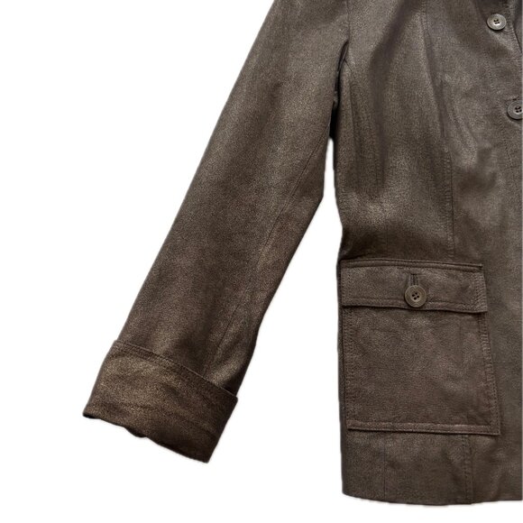 😊Alfani Leather Coat Brown Bronze Lined Jacket Zip Sleeves Pockets Womens Sz M - Picture 5 of 15